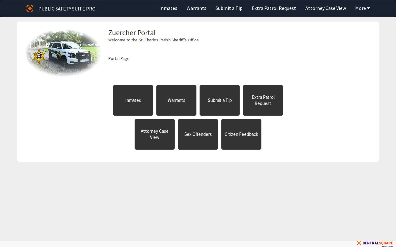 St. Charles Parish jail roster interface landing page for custody and booking information