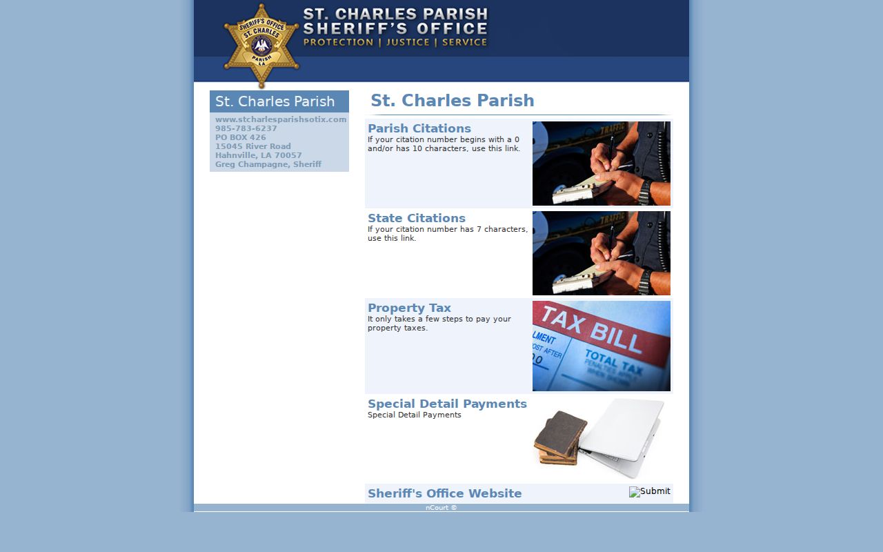 nCourt St. Charles Parish citation payment landing page with parish and state citation options