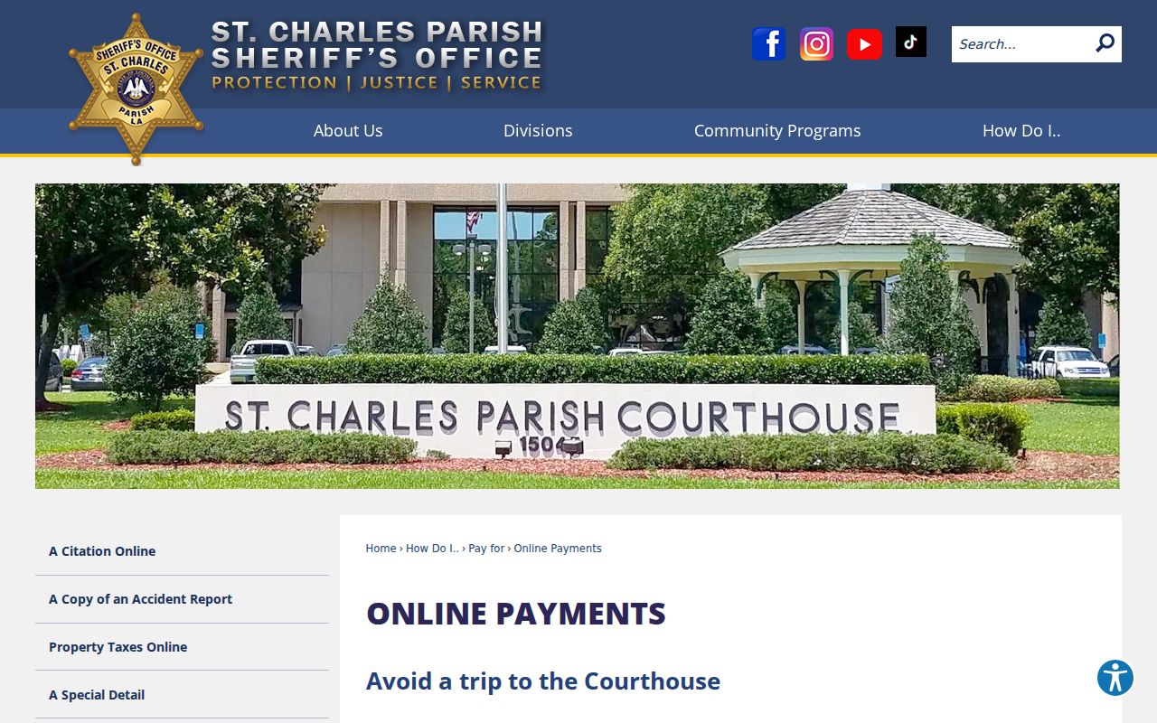 St. Charles Parish Sheriff online payment hub with the citation payment link