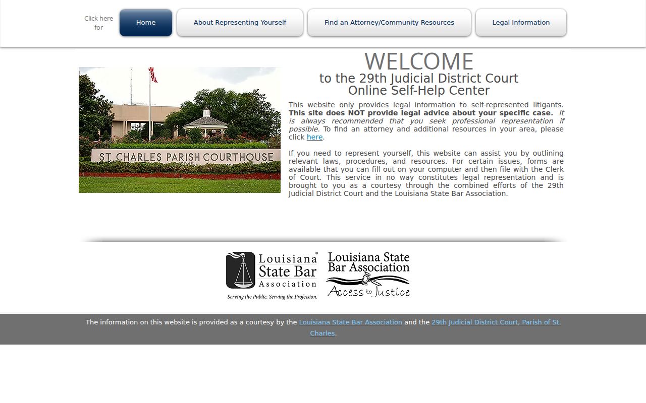 29th Judicial District Court self-help center legal information notice and forms